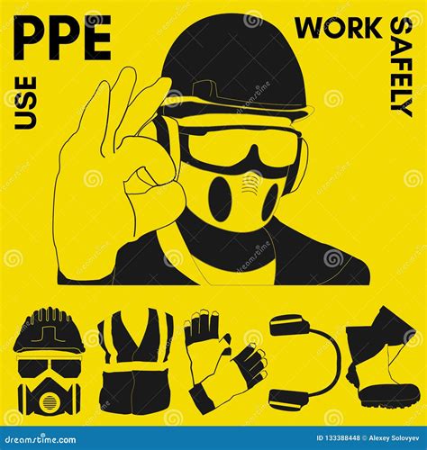 Personal Protective Equipment Vector Illustration Set Stock