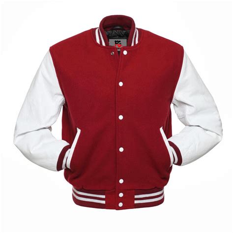 Mens Clothing Red Wool White Real Leather Sleeves Varsity Letterman