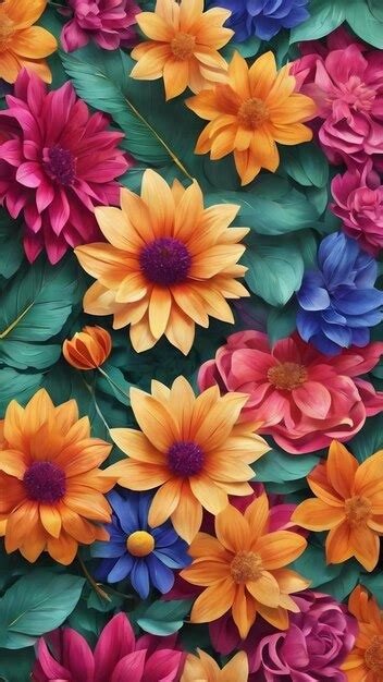 Premium Ai Image Vibrant Flower Pattern For Summer Invitations