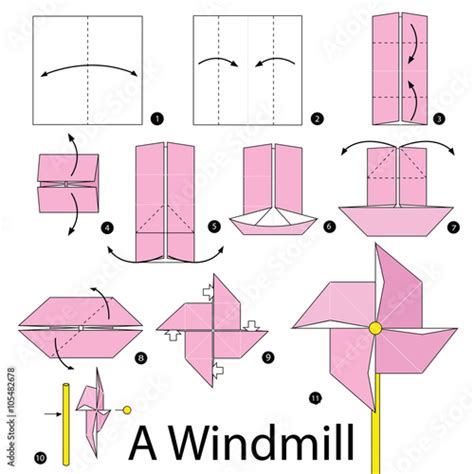 Step By Step Instructions How To Make Origami A Windmill Stock Vector