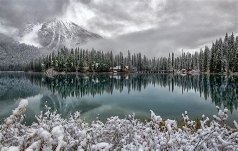 Wallpaper Forest Snow Mountains Lake Reflection Canada Canada