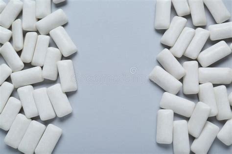 Tasty White Chewing Gums On Light Grey Background Flat Lay Space For