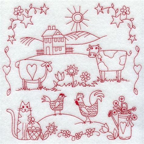 Farm Animal Redwork Stitchery Redwork Patterns Embroidery Projects