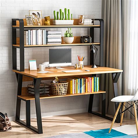 12 Tiers Computer Desk Bookshelf Modern Writing Study Desk With