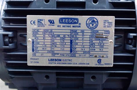 Leeson 19205130 Electric Motor 1 Hp 1800 Rpm 3 Ph 230460 V D80 Frame