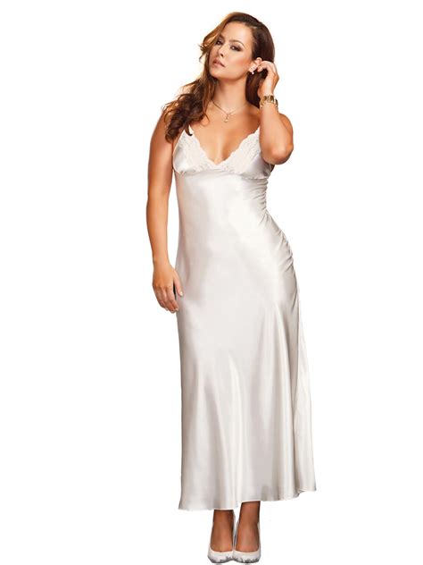 Plus Size Full Figure Lace Trim Long Satin Gown Ebay