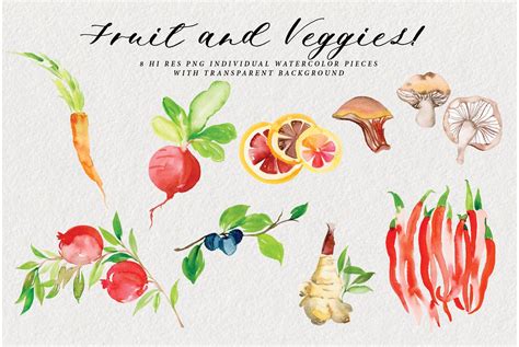 Fruit & Veggies Watercolor Art | Watercolor, Watercolor fruit, Watercolor set