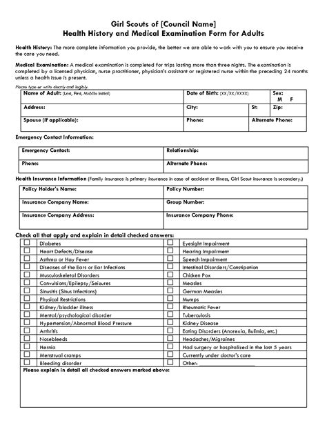 medical exam form templates  printable