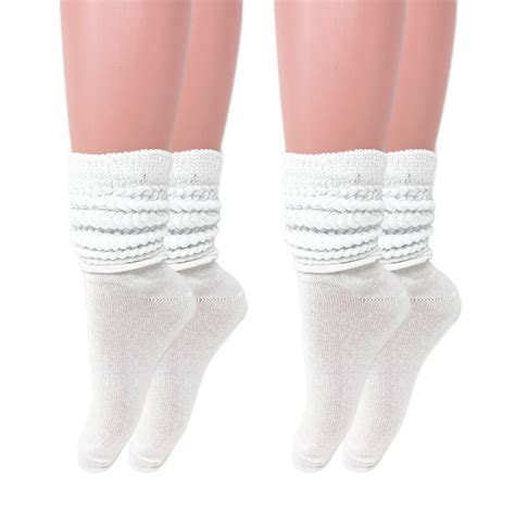 Cotton Lightweight Slouch Socks For Women White 2 PAIRS Size 9 11