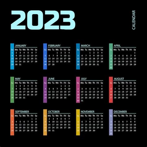 Calendário Colorido Do Ano 2023 Modelo De Calendário Vetorial Quadrado