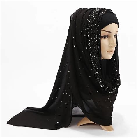 2019 summer muslim women bubble chiffon hijab scarf diamonds glitter femme musulman shawls