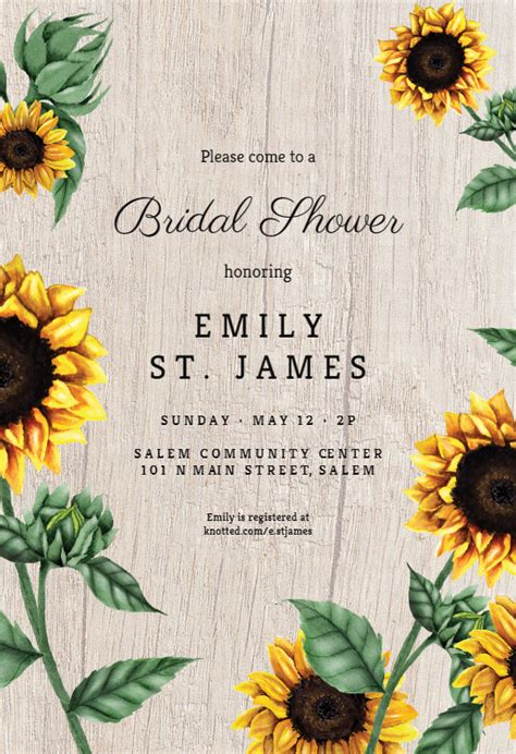 sunflowers  wood bridal shower invitation template