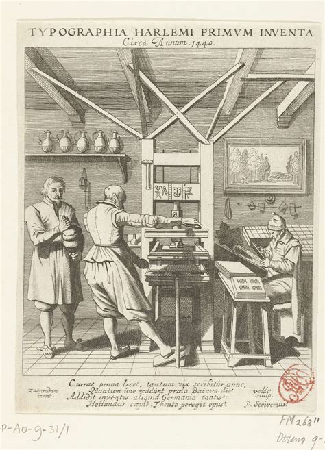 De Uitvinding Van De Boekdrukkunst Door Laurens Jansz Coster Te Haarlem Ca 1440 Jan Van De