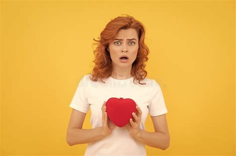 Shocked Redhead Woman With Love Romantic Gift Sweetheart Valentines