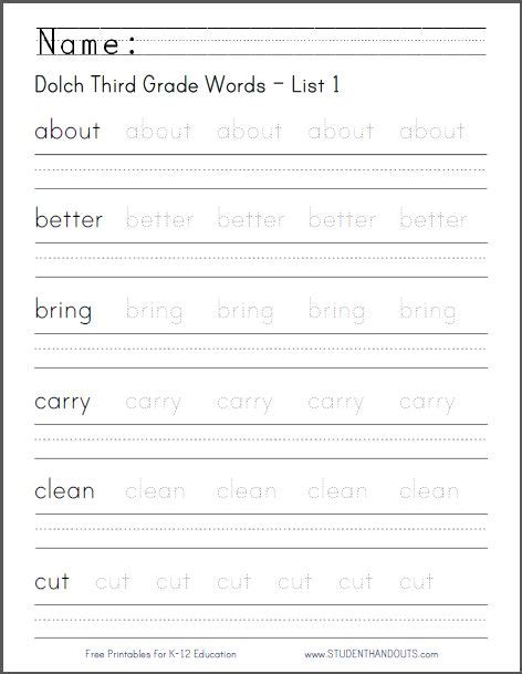 Welcome to the handwriting practice worksheets and copywork generator! Dolch Third Grade Words - Handwriting Worksheets | Free to print (PDF files). | Third grade ...