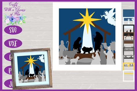 Nativity Scene SVG 3D Christmas Nativity Shadow Box (1030131) | Paper