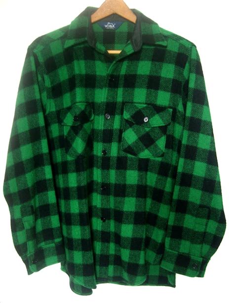Mens Vintage Woolrich Plaid Green Lumberjack Shirt Jacket