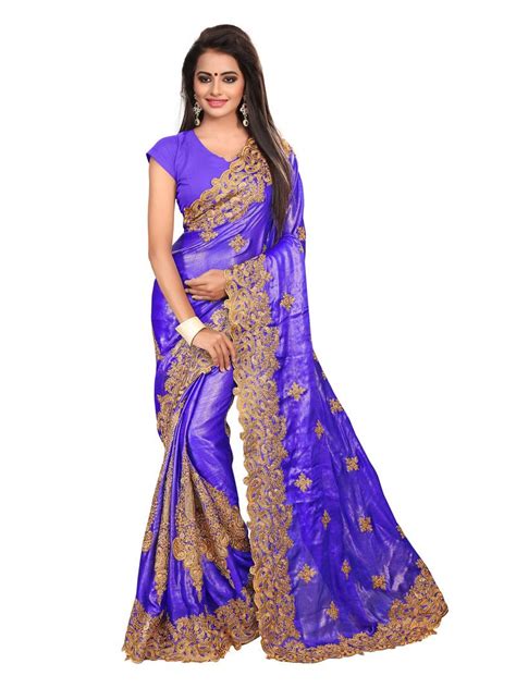 Royal Blue Embroidered Satin Saree With Blouse Ankit Fashions 2702506