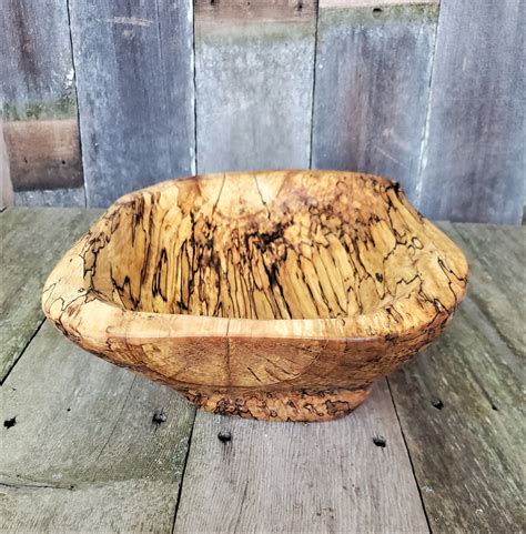 Handmade Spalted Maple Wooden Bowl Rustic Hand Carved Wood Etsy