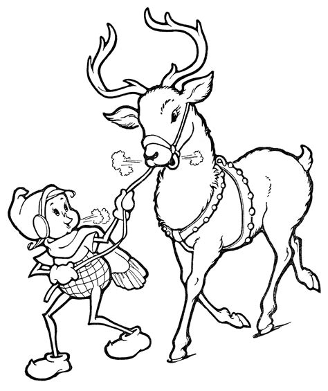 Elves building airplanes coloring pages. Christmas Line Art - Elf with Reindeer - The Graphics Fairy