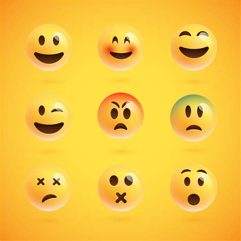 Yellow Realistic Set Of Emoticons Vector Illustration Vector