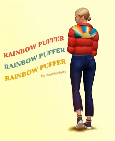 Rainbow Puffer Jacket Wonderfaux On Patreon In 2021 Sims 4 Decades
