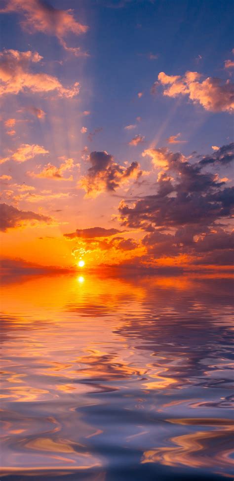 Download 1440x2960 Sunset Clouds Sky Horizon Reflection Wallpapers
