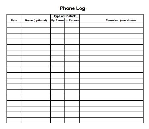 8 Sample Printable Phone Log Templates Sample Templates