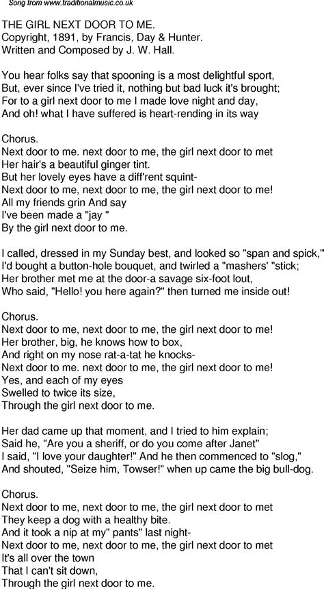 old time song lyrics for 34 the girl next door to me
