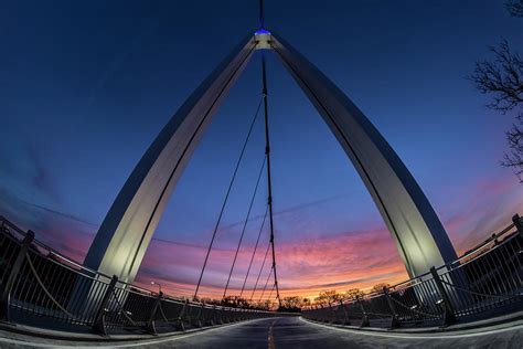 Fisheye View Of Modern Ped Bridge At Dawn In Chicago Photograph By Sven