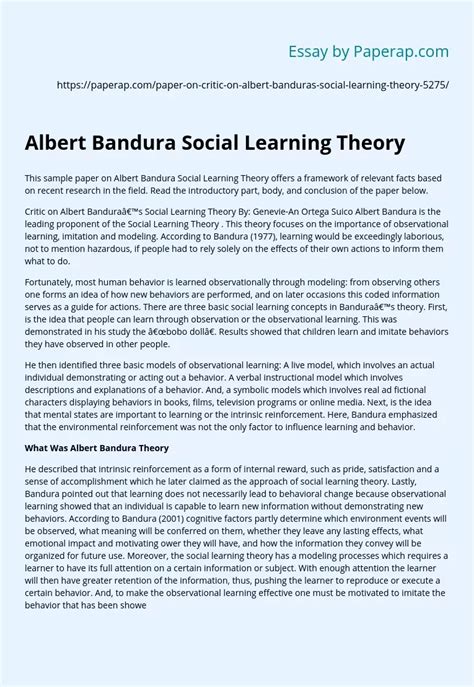 Albert Bandura Social Learning Theory Free Essay Example