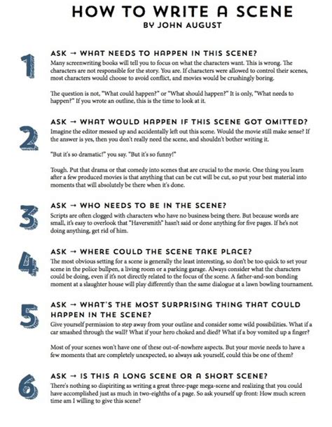 Infographic John Augusts 11 Step Guide To Writing A Scene Scene
