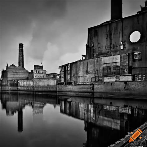 Black And White Image Of A Steamy Factory