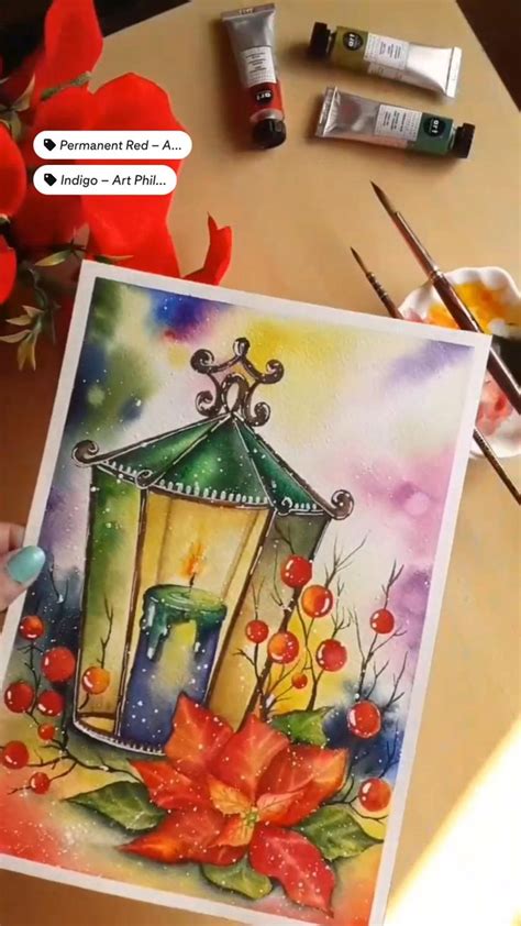 Christmas Lantern Painting Idea In Art Philosophy Watercolors