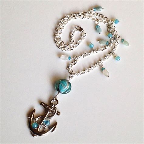 Nautical Necklace With Blue Beads Milky Aquamarine Big Etsy