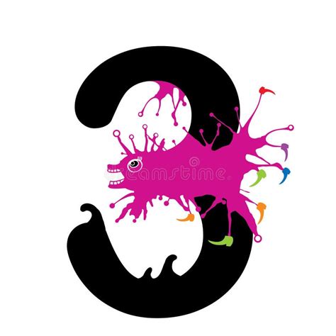 Illustration Of Three Number With Monster Design Numbers Set Stock