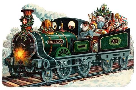 Father Christmas In A Train On A Victorian Scrap Available As Framed