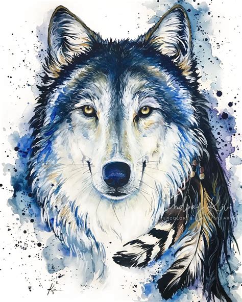 2pc Set Wolf Watercolor Grey Wolf Art Print Colorful Wolf Art Feed