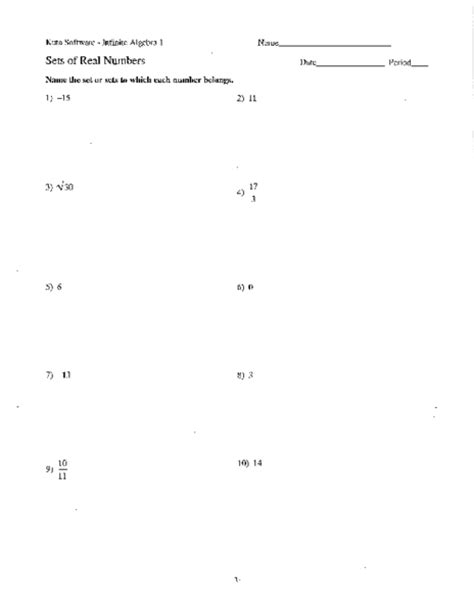 Identifying Sets Of Real Numbers Worksheet