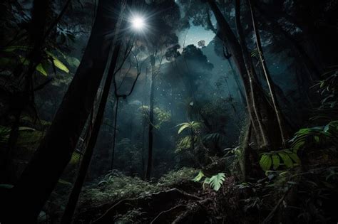 Premium Ai Image Dark Rainforest At Night With The Magical Glow Of