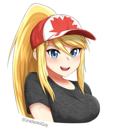 Canadiananiguy Samus Aran Metroid Nintendo Highres 1girl Baseball Cap Black Shirt Blonde