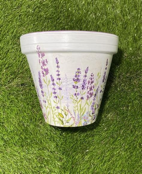 Lavender Decoupaged Plant Pot Purple Garden Flower Pot Etsy Potted