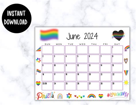 editable printable june calendar 2024 summer lgbt calendar etsy ireland