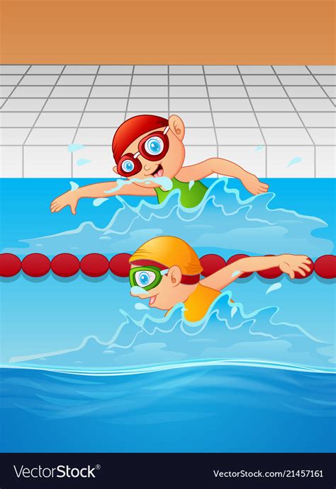 Cartoon Boy Swimmer In The Swimming Pool Vector Image