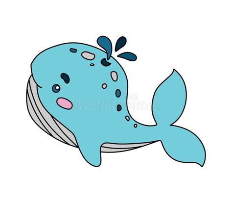 Whale Character Vector Color Doodle Illustration Isolated On White