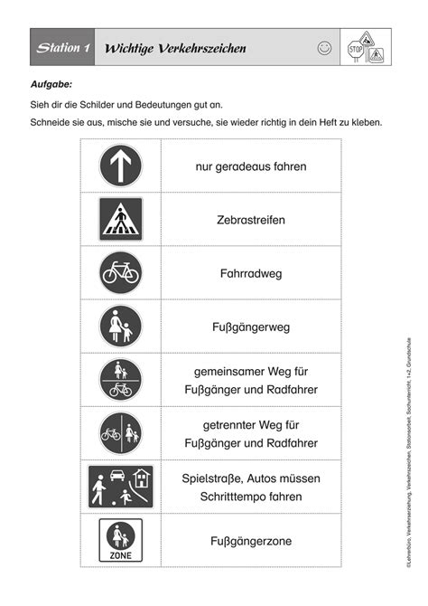 ➥ www.deutschalsfremdsprache.ch (ab klasse 4) vielfältige themen / arbeitsblätter für daz. verkehrszeichen lernen arbeitsblätter - Verkehrszeichen der