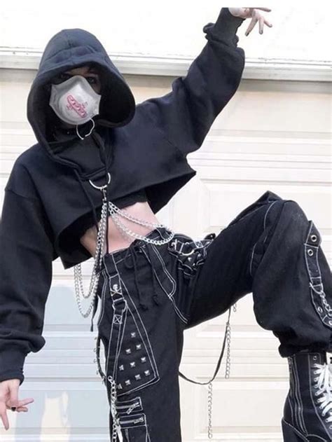 Grunge Outfits Discover Gothic Chains Crop Hoodie Edgy Outfits