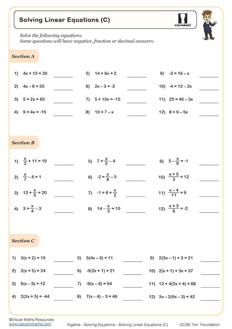 Linear Equations Worksheet Pdf