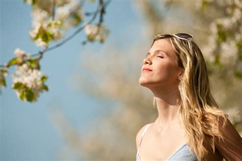 Spring Young Woman Under Blossom Tree Enjoy Sun 30 Minute Hit