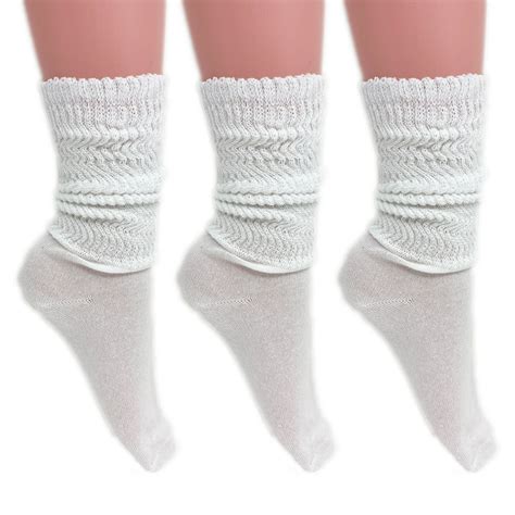 Awsamerican Made Lightweight Slouch Socks For Women Extra Thin White Cotton Socks 3 Pairs